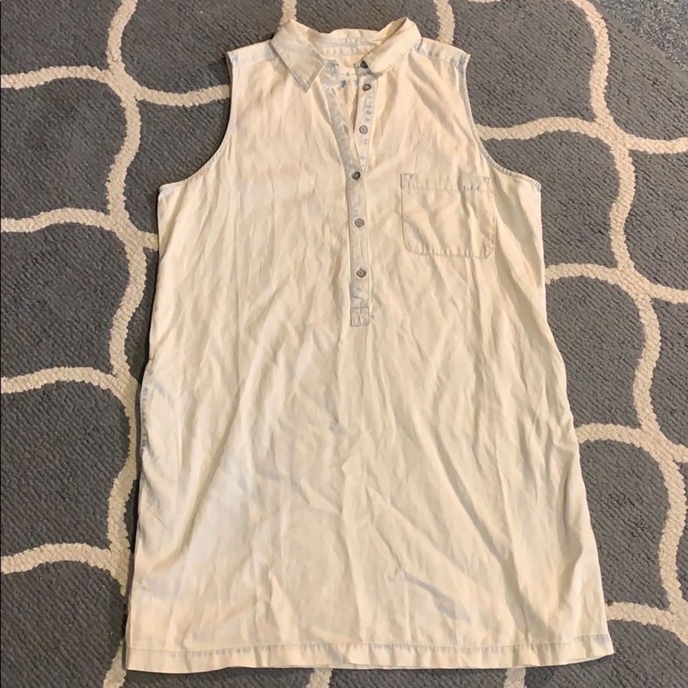 Lou & Grey Chambray White Shirt Dress Sz. L New